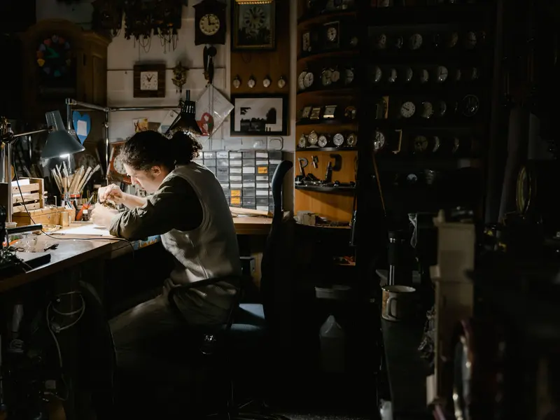 A watchmaker's atelier in low light