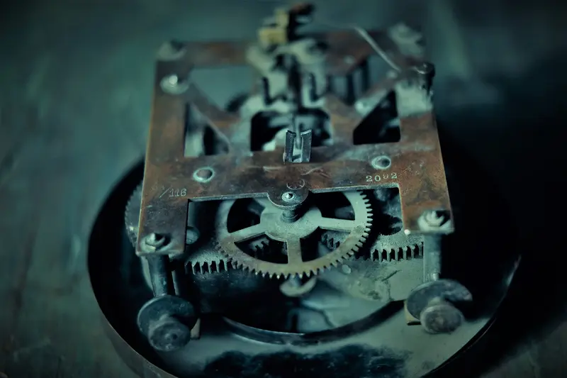 Old clock mechanism in low light